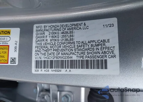 2024 Honda Accord Hybrid Touring из США, поврежденный, VIN 1HGCY2F80RA023544